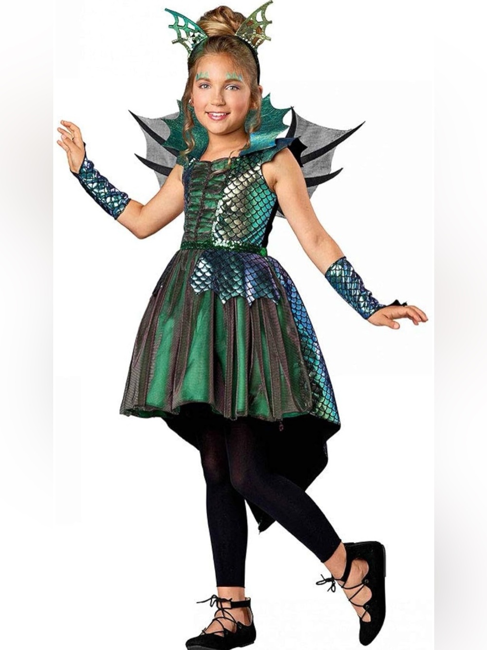 Girls Green Dragon Costume -my mystical dragon size small girls 4-6